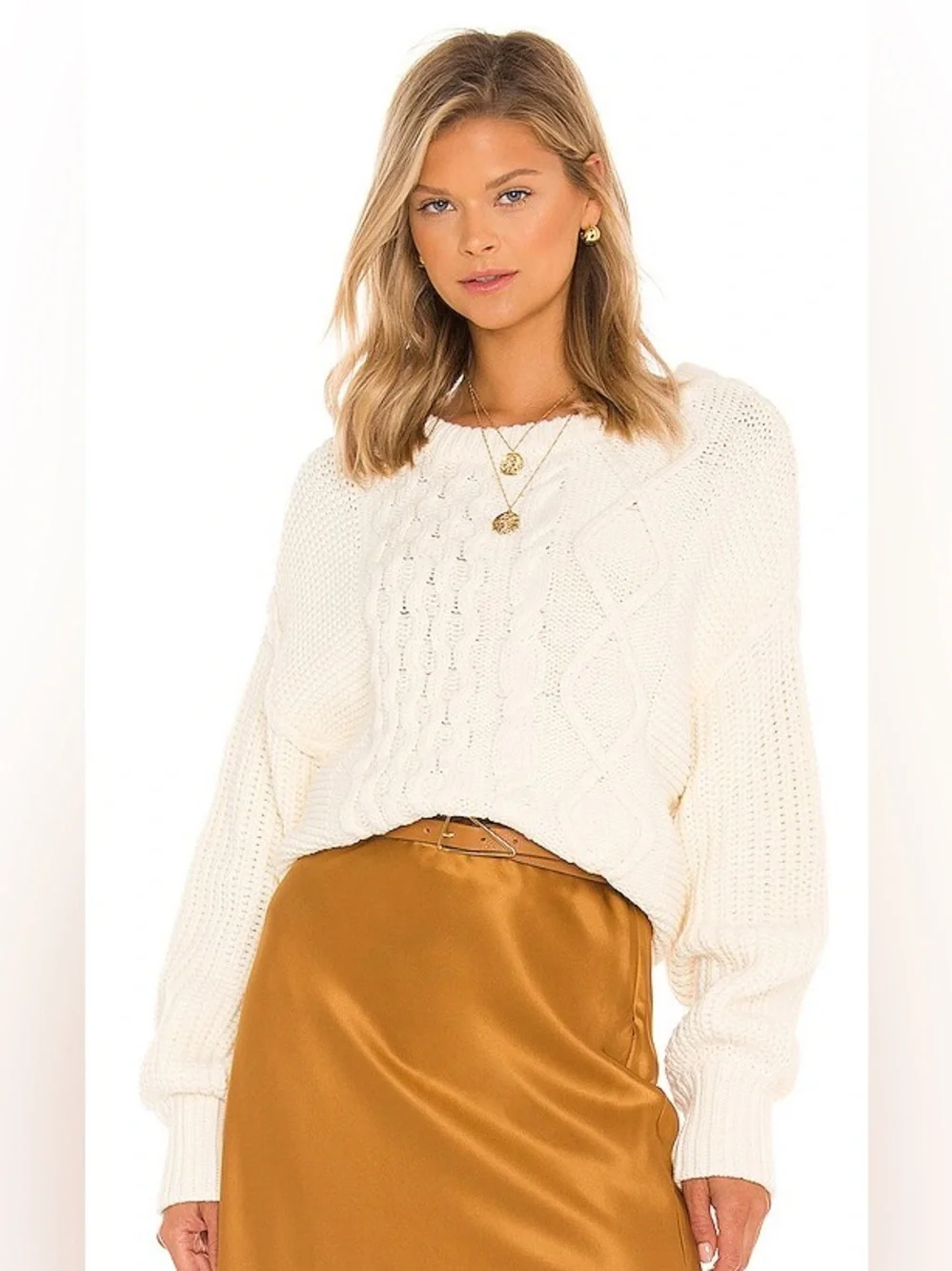 Free People Dream Cable Crew Neck Sweater